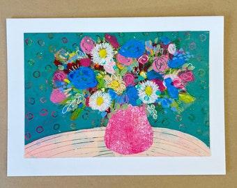 Blank Card, Mother's Day Card, Greetings Card, Hand Painted Card for Mom, Handmade Card with Enveloppe, Blank Greeting Cards, Floral Card