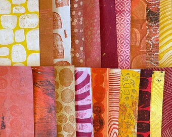 Warm Colors Gelli Prints, Collage Papers,  Orange Yellow Red Purple Painted Papers, Art Journaling Collage Fodder, Junk Journal Scrap Papers