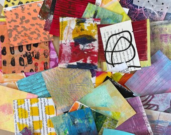 Small Squares of Art Paper, Hand Painted Paper for Junk Journaling, Collage Paper Pack, Fodder, Art Ephemera Journal, Cut Squares of Papers