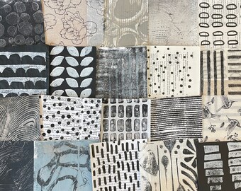 Black and White Painted Papers, Paper Collage Bundle, Junk Journaling Paper, Supplies, Mixed Media Gelli Plate Papers, Mark Making