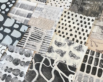 Schwarz und Weiß Transparente Collage Papiere, Collage Bundle aus Reispapier und Seidenpapier, Junk Journaling Zubehör, Mixed Media Gelli Plate