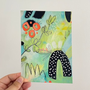 Abstract Painting, Original Art on Paper, Abstract Art Mini, Colorful Painting Small, 5x7 Art on Paper, Mini Intuitive Art, Mixed Media Art