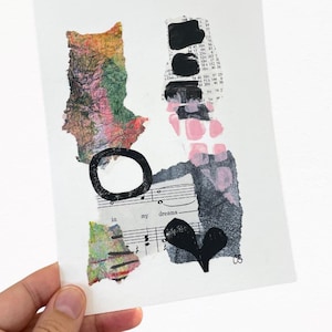 Petite oeuvre d&#39;art abstraite, peinture sur papier, petite oeuvre originale, collage abstrait, technique mixte, mini oeuvre d&#39;art, oeuvre d&#39;art abordable, cadeau de décoration murale