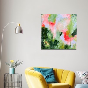 Small Painting on Canvas, Hand Painting Original Abstract, Green Wall Art, Abstract Art Original, Small Colorful Artwork, Handmade Wall Art