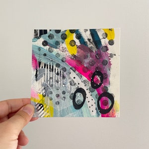 Technique mixte, art mural collage, peinture d&#39;art originale, oeuvre d&#39;art originale de 5 x 5 pouces, mini oeuvre d&#39;art abstrait sur papier, peinture originale abordable