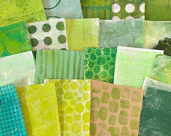 Collage Papier Pack, Gelli Print Handgemaltes Grün Papier, Mischtechnik, Art Journal, Junk Journal, Papierschnipsel, Gemaltes Papier