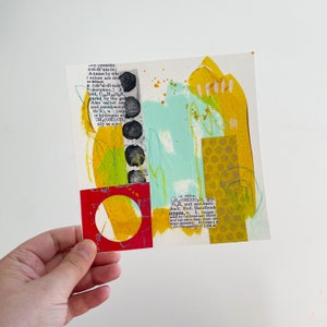 Oeuvre d&#39;art moderne lumineuse, petite peinture acrylique abstraite, mini collage original, petit art mural abstrait original, peinture collage multimédia