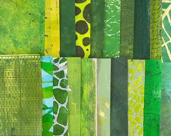 Collage Paper Pack, Gelli Print Hand Painted Fodder, Green Papers, Mixed Media, Art Journal, Junk Journal, Paper Scraps, Painted Paper Pack