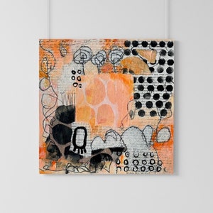 Original Abstract Painting, Small Abstract Art, Intuitive Mixed Media Collage Painting, Peach Wall Decor, Gift for Art Lover, Art on Canvas