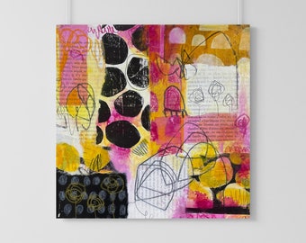 Abstrakte Leinwand, kleine Malerei, Mixed Media Collage Kunst auf Leinwand, moderne Kunst, Original Acryl Kunstwerk