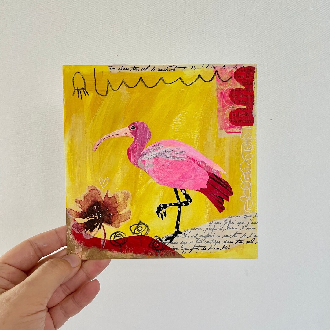 Mini Collage Original Mixed Media Art Bird Painting - Etsy