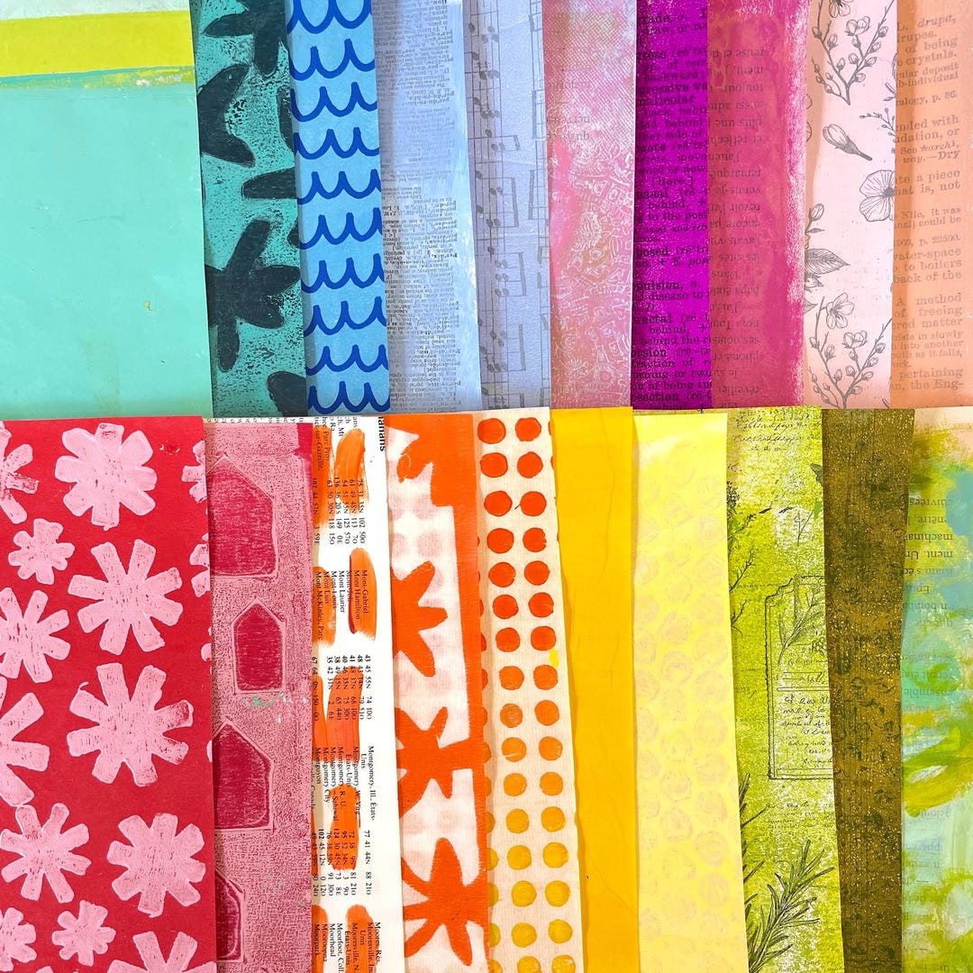 Bright Collage Paper Kit, Collage Paper Pack, Gelli Print Papers, Mixed ...