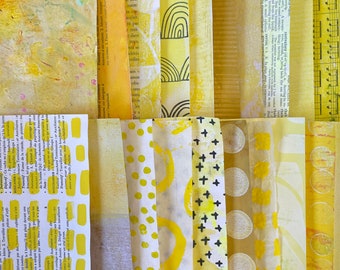 Yellow Painted Papers, Paper Collage Bundle, Junk Journaling Paper, Supplies, Mixed Media Gelli Plate Papers, Paper Scrap Bundle Pack