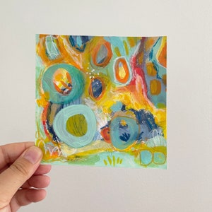 Abstract Painting, Aqua Wall Decor, Teal Home Decor, Original Acrylic Painting, Affordable Art, Acrylic on Paper, Colorful Original Art