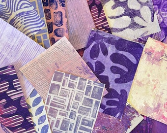 Purple Junk Journal Collage Papers, Art Journal Scraps, Gelli Plate Printing Papers, Purple Violet Papers, Scrapbooking Paper Pack Supplies