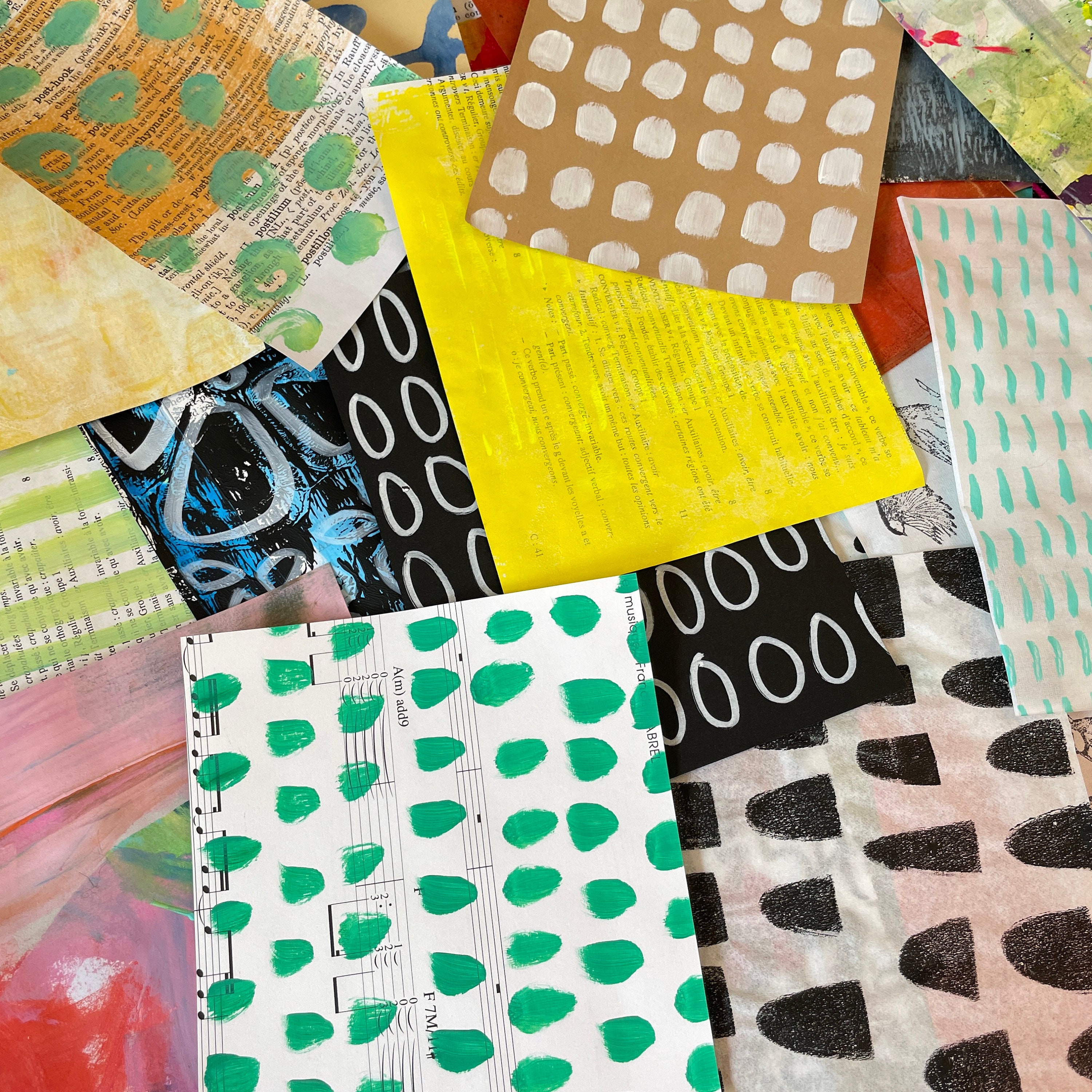 Mystery Pack Collage Papers, Handpainted Gelli Print Paper, Multicolor ...