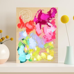 Vibrant Abstract Wall Art, Original Painting, Small Abstract Painting, Mixed Media Art, Pink Wall Decor, Colorful Acrylic Painting Intuitive