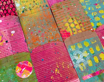 HandPainted Paper Envelopes, Gelli Plate Paper, Ephemera Hand Painted Fodder for Scrapbooking, Junk Journaling, Collage Fodder, Art Supplies