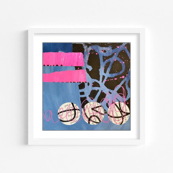 Original Abstract Painting, Acrylic on Paper, Small Abstract Painting, Colorful Painting, Mixed Media Collage Art, Abstract Art Mini 6x6