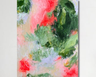 Pintura original abstracta, arte mural verde, arte abstracto original, pequeña obra de arte colorida, pintura maximalista sobre lienzo, pintura original