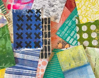 Mystery Pack Collage Papers, Handpainted Gelli Print Paper, Multicolor Paper Bundle, Paper Collage Pack, Mixed Media Supplies, Art Journal