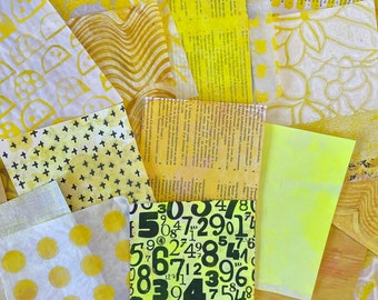 Gelbes Collage Papier Bündel, Altpapier für Collage, Junk Journal Zubehör, Mixed Media Gelli Prints, Handgemaltes Collage Papier Kit Art