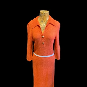 70s Orange Knit Day Dress