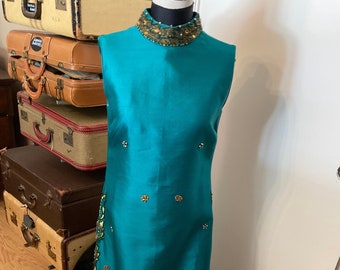 Hand beaded Emerald Green Gown - Hong Kong 1970s