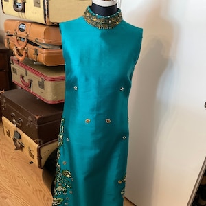 Hand beaded Emerald Green Gown - Hong Kong 1970s