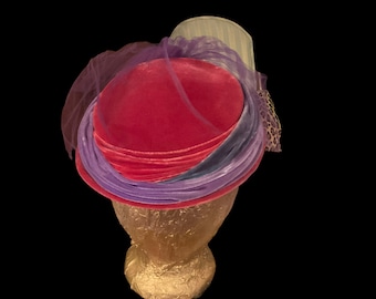 Chandra Hot Pink Velvet Hat with Veil