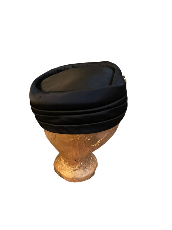 Black Satin Pillbox Hat - image 2