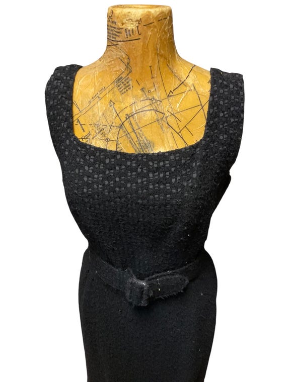 Black Boucle Wiggle Dress - image 2