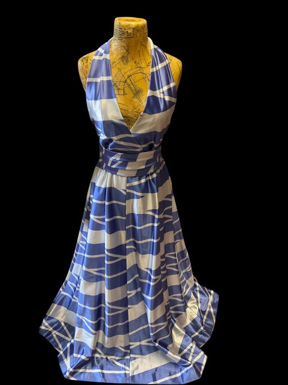 Blue and White Halter Long Dress - Etsy