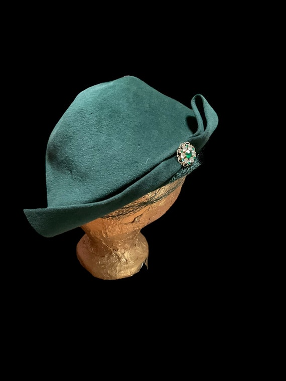 Green Wool Hat with Rhinestone Embellishments - image 4