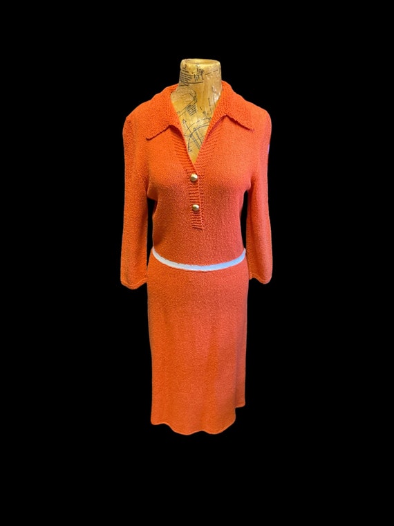 70s Orange Knit Day Dress