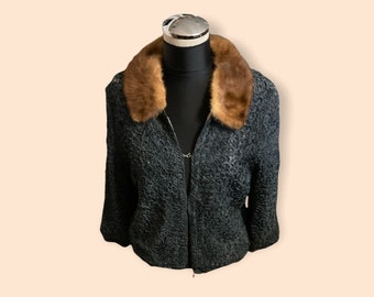 J Warsaw Fur Co Ribbon Jacket with Mink Collar