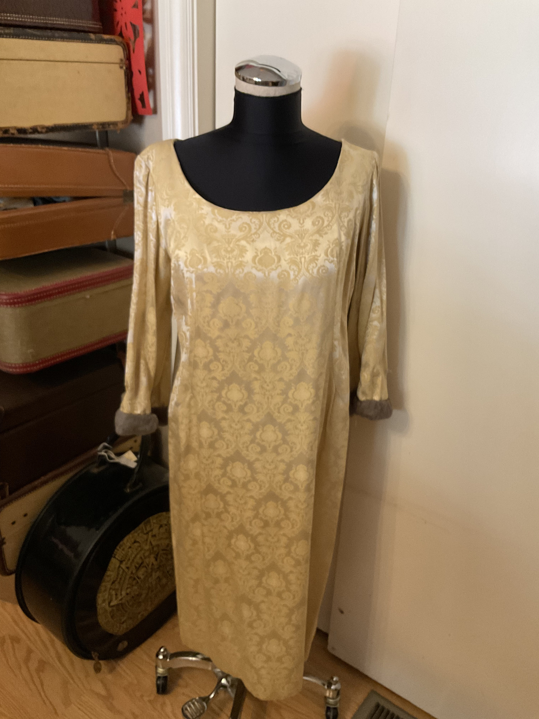 60s Gold Brocade Dress With Faux Fur Trim - Etsy