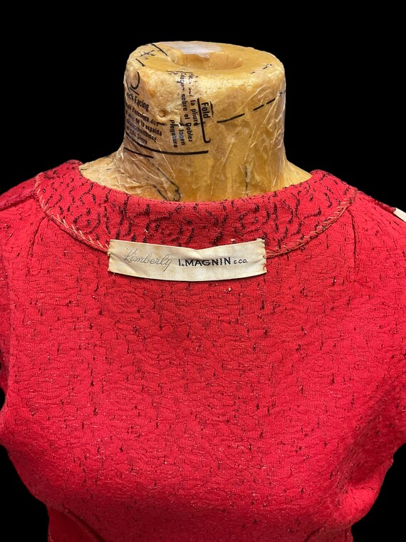 Cardigan-blazer I. Magnin Rouge Vif - 100% Laine, Taille S, 1 Bouton, Poches