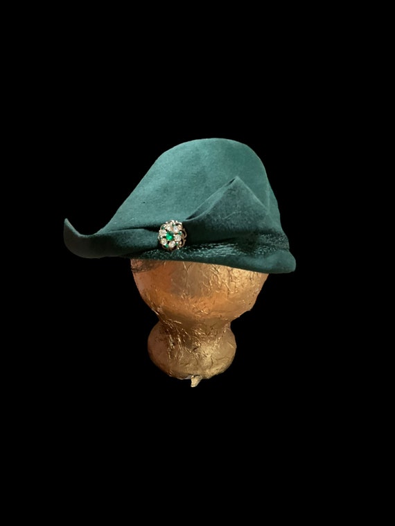 Green Wool Hat with Rhinestone Embellishments - image 1