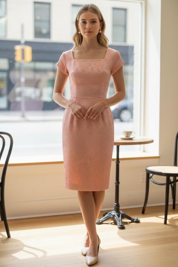 Salmon Brocade Wiggle Dress - image 1