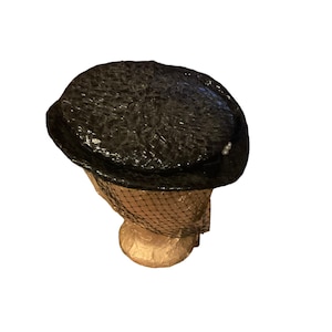 Black Straw Hat with Veil