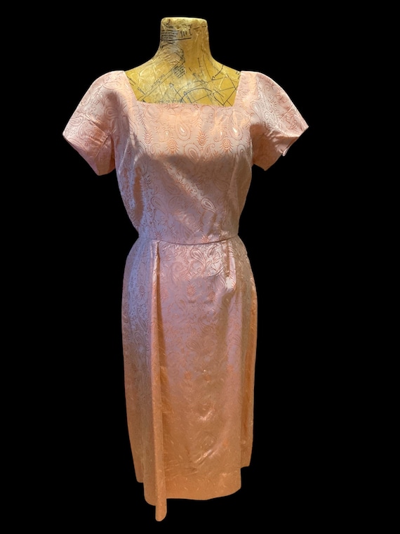 Salmon Brocade Wiggle Dress - image 2