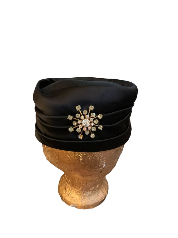 Black Satin Pillbox Hat - image 1