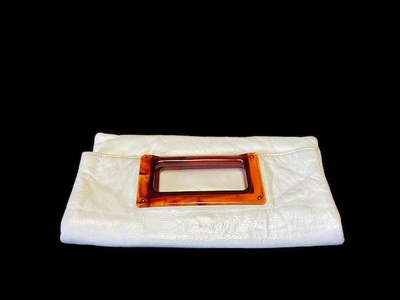 White Leather Fold Over Clutch