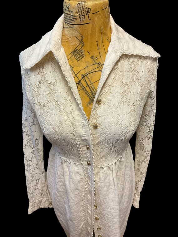 Long White Lace Open Duster With Black Trim main image 1
