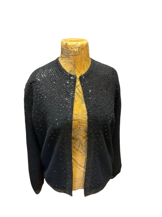 トップス Hand Beaded Cardigan in Black The Beaded Cardigan in Black, Stunning 1940s Vintage Style