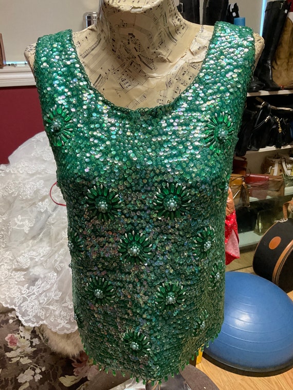 50s hand beaded Green Shell from Hong Kong