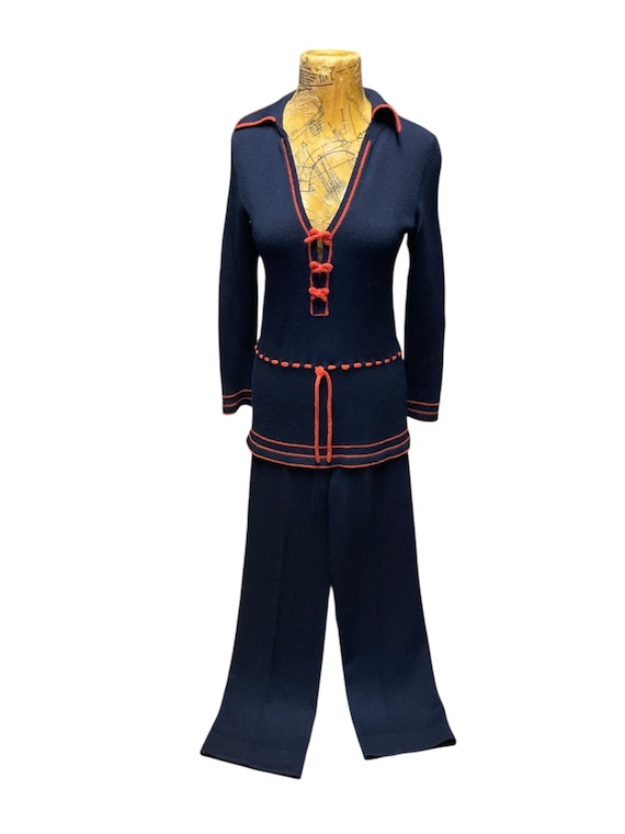Adolfo of Saks 5th Avenue Navy Knit Pant and Tunic