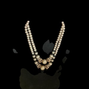 Pearls Gold Rhinestone Double Strand Necklace