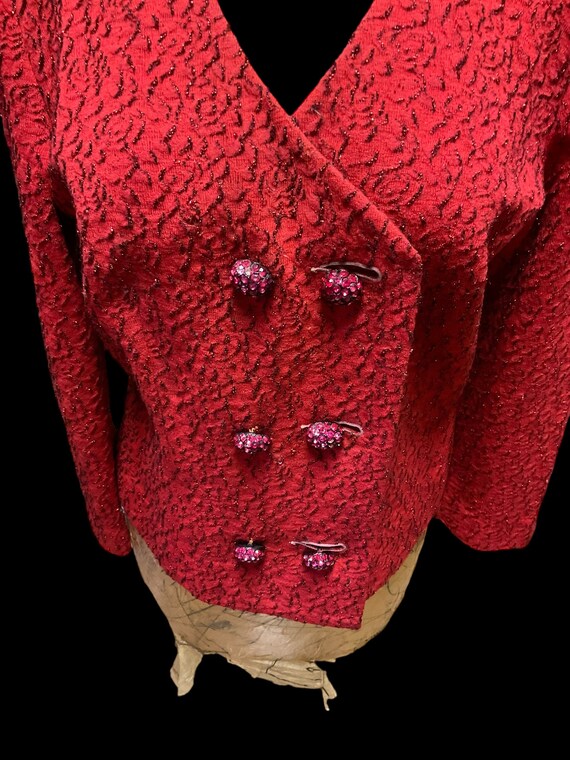Cardigan Blazer I. Magnin Rouge 100% Laine – Taille S, 1 Bouton, Poches, Style Pull